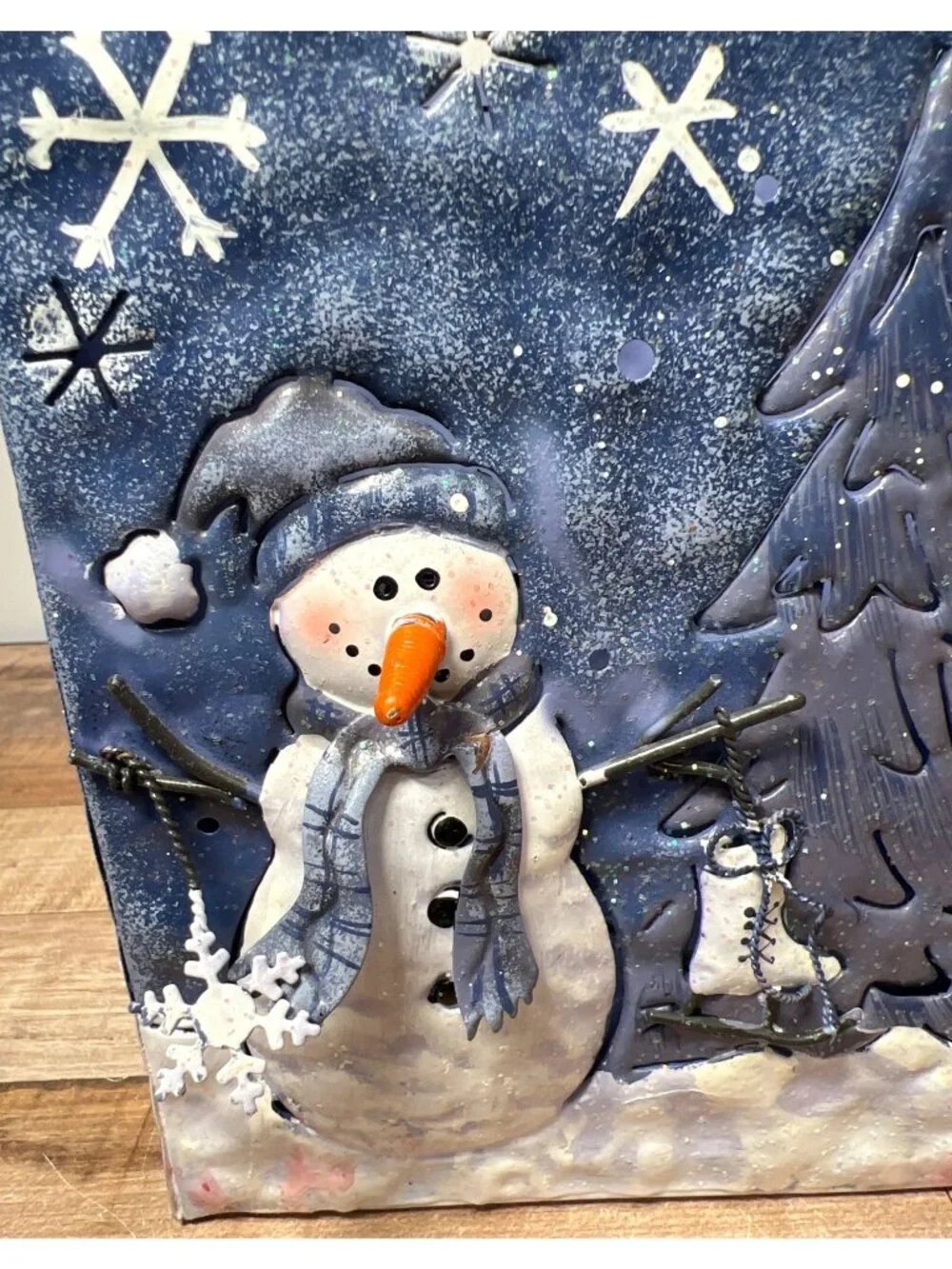 Handcrafted Metal Snowman Candle Holder With Handle